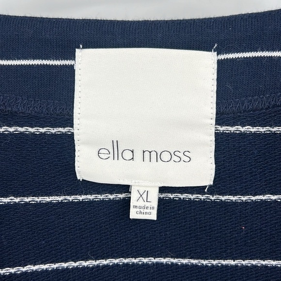 Ella Moss Reese Nautical Striped Pocket Boxy Navy & White Tee SZ XL New - Picture 5 of 13